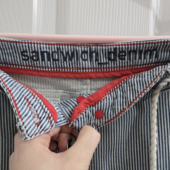 Sandwich Denim Pinstripe Mini Jean Skirt Size L Waist 32 - Picture 3 of 12